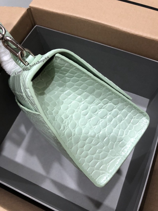 Balenciaga專櫃爆款大號手提女包 巴黎世家升級版鱷魚薄荷綠銀扣Hourglass沙漏包 fyj1662